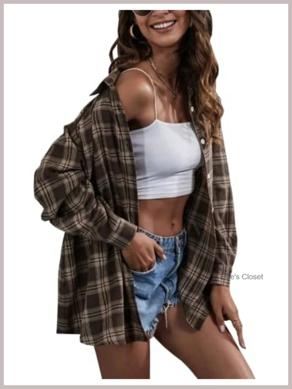 Oversized Plaid Flannel Shirt Long Sleeve Button Down Top